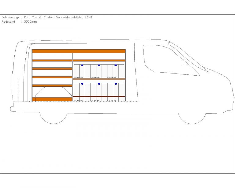 Ford Transit Custom L2 Houten inrichting en betimmering stelling